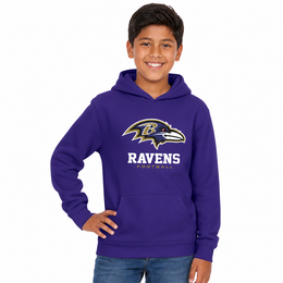 Baltimore Ravens NFL Youth Large Logo Fleece Hoodie Boys Girls - Purple