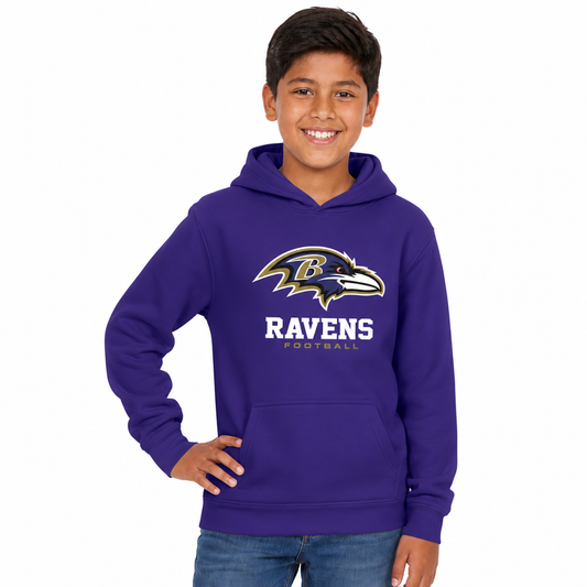 Baltimore Ravens NFL Youth Large Logo Fleece Hoodie Boys Girls - Purple