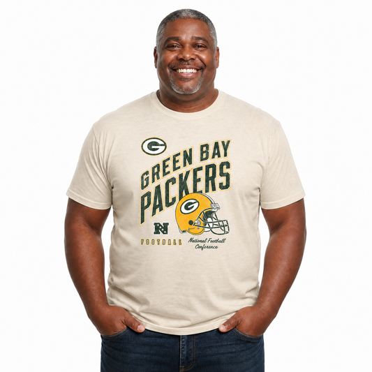 Green Bay Packers NFL Distressed Helmet T-Shirt - Cream