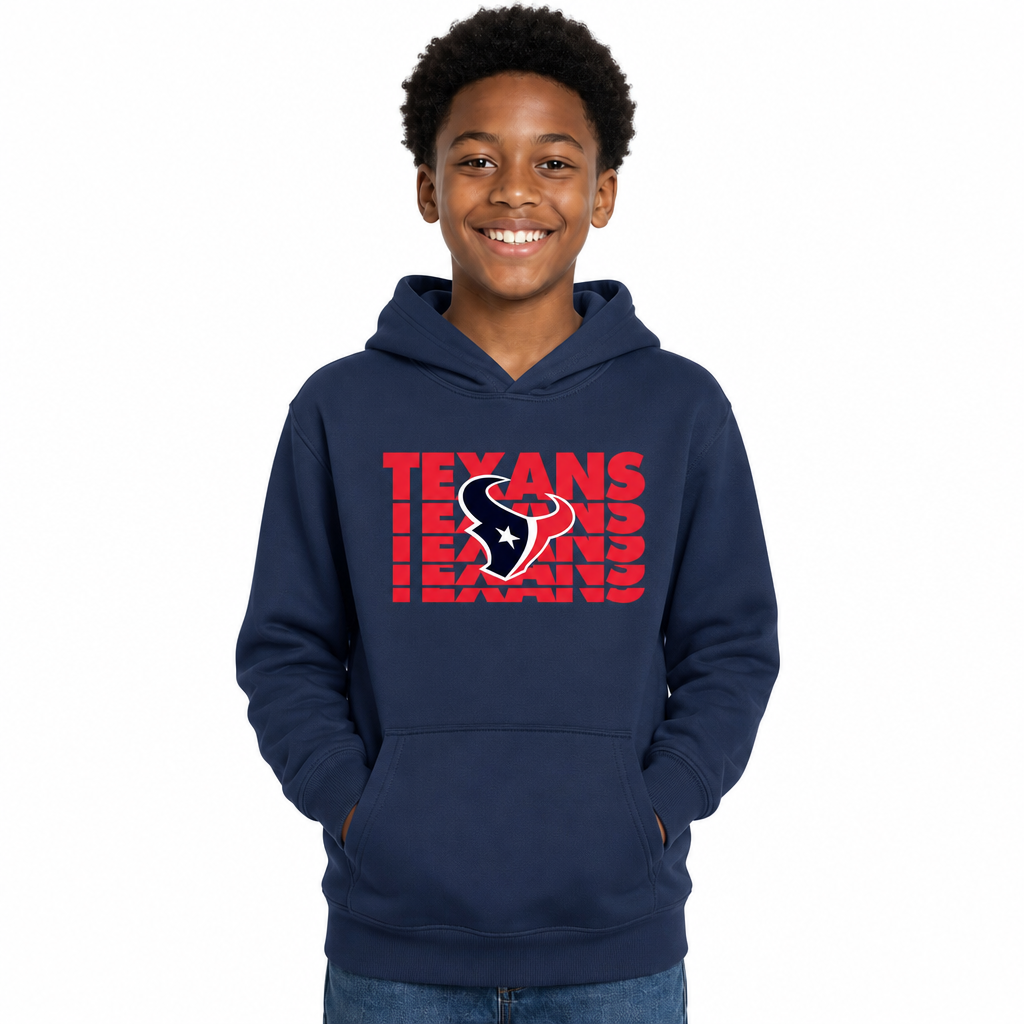 Houston Texans NFL Youth Repeating Logo Football Fleece Hooded Sweatshirt - Navy