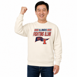 Illinois Fighting Illini Varsity Pennant Crewneck Sweatshirt Fleece - Off White