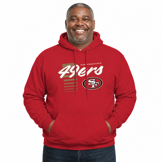 San Francisco 49ers NFL Adult Unisex Retro Script Ultra Soft Fleece Hooded Sweatshirt - Red