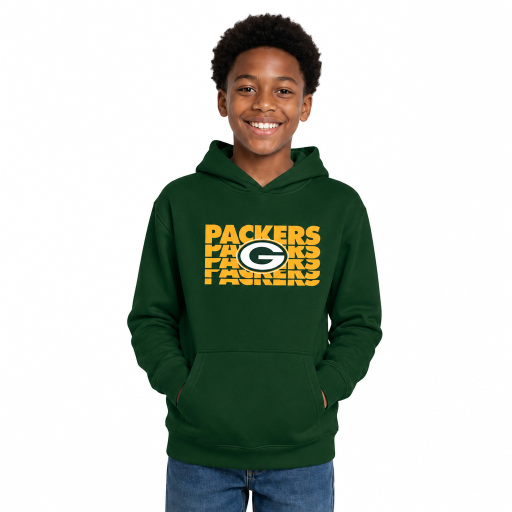 Green Bay Packers NFL Youth Repeating Logo Football Fleece Hooded Sweatshirt - Forest Green