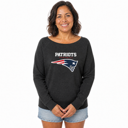 New England Patriots  Women NFL French Terry Slouchy Top Scoop Neckline - Charcoal