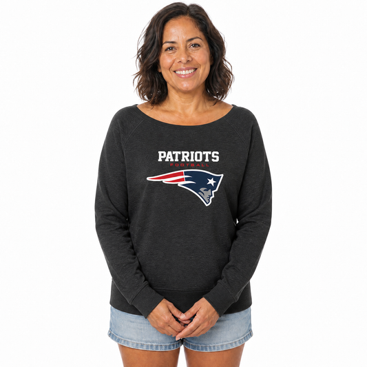 New England Patriots  Women NFL French Terry Slouchy Top Scoop Neckline - Charcoal
