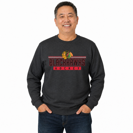 Chicago Blackhawks NHL True Fan Fleece Crewneck Sweatshirt Men Women - Charcoal