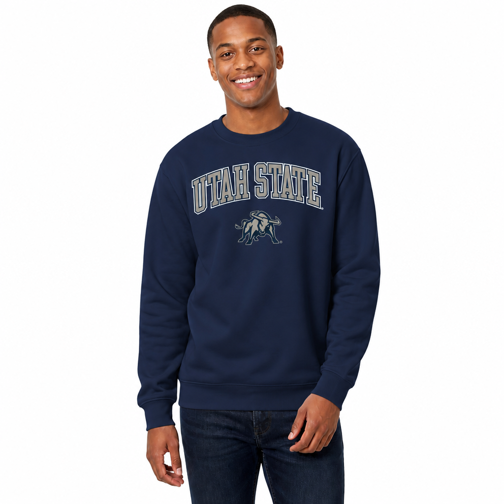 Utah State Aggies Adult Arch & Logo Soft Style Gameday Crewneck Sweatshirt - Navy