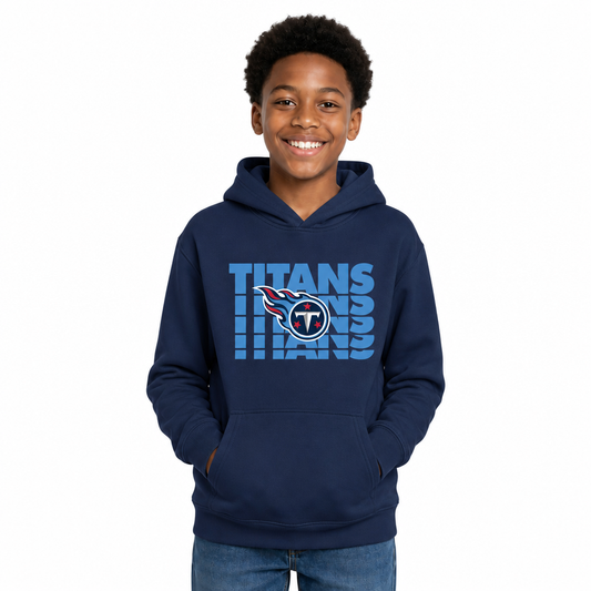 Tennessee Titans NFL Youth Repeating Logo Football Fleece Hooded Sweatshirt - Navy