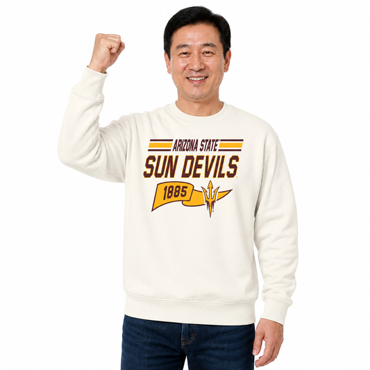 Arizona State Sun Devils Arizona State Varsity Pennant Crewneck Sweatshirt Men Women Fleece - Off White