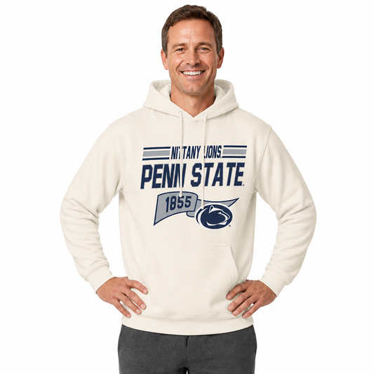 Penn State Nittany Lions NCAA Varsity Club Pennant Hoodie Fleece Men Women - Off White