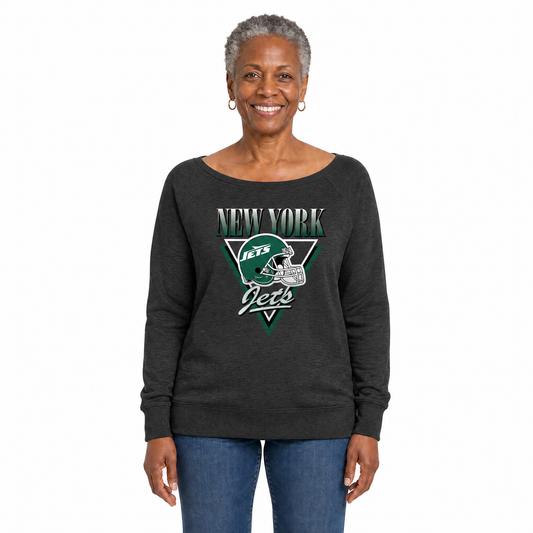 New York Jets  Women's NFL Retro Triangle French Terry Crewneck Top - Heather Charcoal