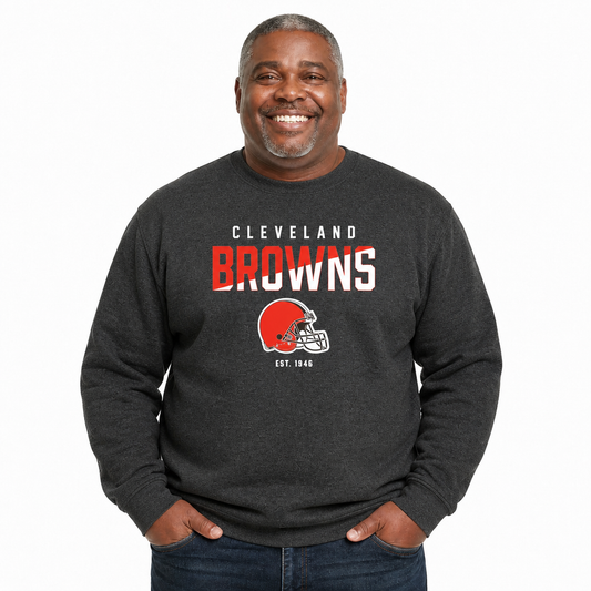 Cleveland Browns NFL Color Block Fleece Crewneck - Charcoal