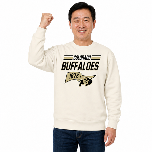 Colorado Buffaloes Varsity Pennant Crewneck Sweatshirt Men Women Fleece - Off White