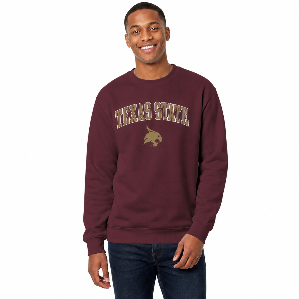 Texas State Bobcats Adult Arch & Logo Soft Style Gameday Crewneck Sweatshirt - Maroon