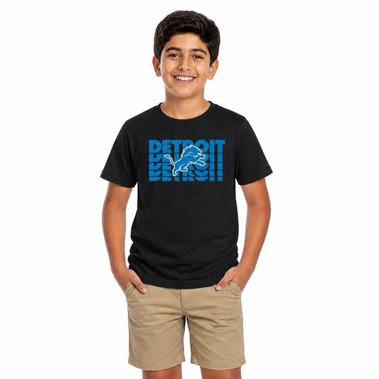 Detroit Lions NFL Youth Repeating Logo Football T-Shirt - Black