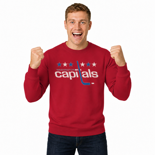 Washington Capitals NHL Retro Logo Fleece Crewneck Sweatshirt Men Women - Red Heather