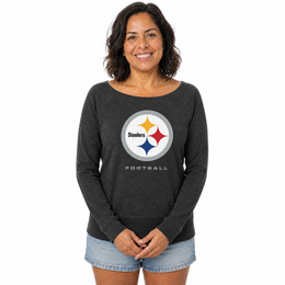 Pittsburgh Steelers  Women NFL French Terry Slouchy Top Scoop Neckline - Charcoal
