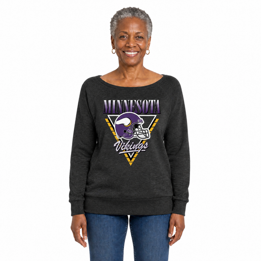 Minnesota Vikings  Women's NFL Retro Triangle French Terry Crewneck Top - Heather Charcoal