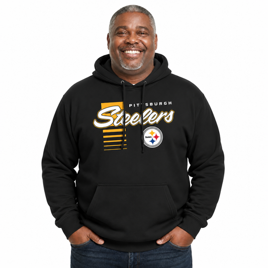 Pittsburgh Steelers NFL Adult Unisex Retro Script Ultra Soft Fleece Hooded Sweatshirt - Black