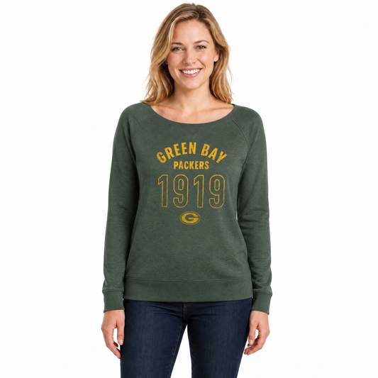 Green Bay Packers  Women's NFL Big Date French Terry Pullover - Forest Green Heather