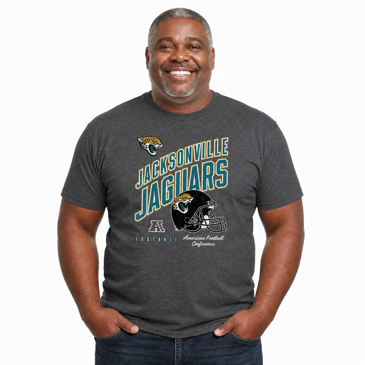 Jacksonville Jaguars  NFL Distressed Helmet Tee - Heather Charcoal