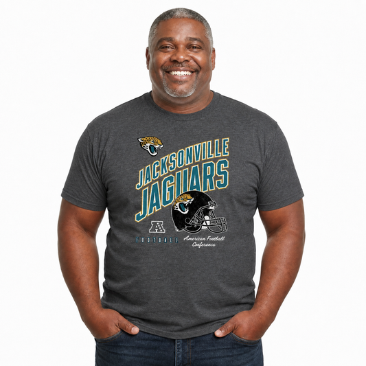 Jacksonville Jaguars NFL Distressed Helmet T-Shirt - Heather Charcoal