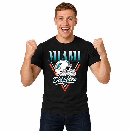 Miami Dolphins NFL Retro Triangle T-Shirt - Black