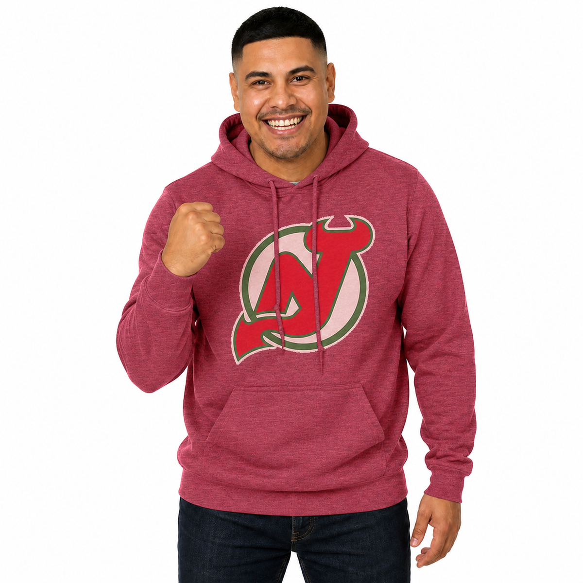 New Jersey Devils  Retro Logo Fleece Hoodie Officially Licensed NHL - Red Heather