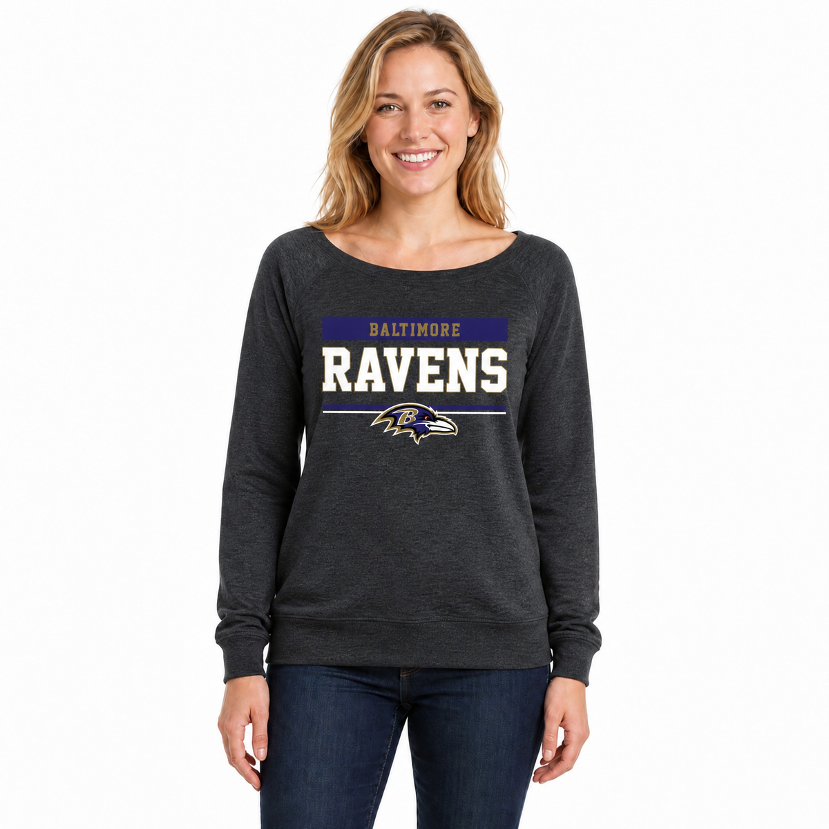 Baltimore Ravens  NFL Women's French Terry Crewneck Sweatshirt - Charcoal