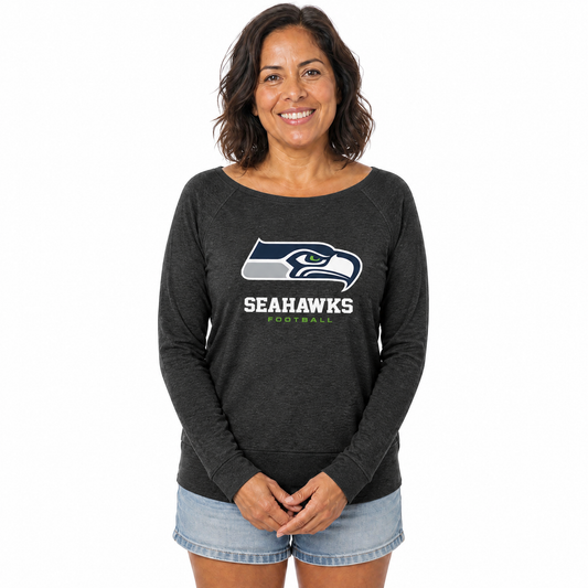 Seattle Seahawks  Women NFL French Terry Slouchy Top Scoop Neckline - Charcoal