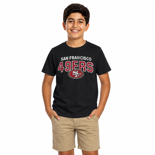 San Francisco 49ers NFL Youth Starting Fresh Tee- Pro Football Tag-Less T-Shirt For Boys & Girls - Black