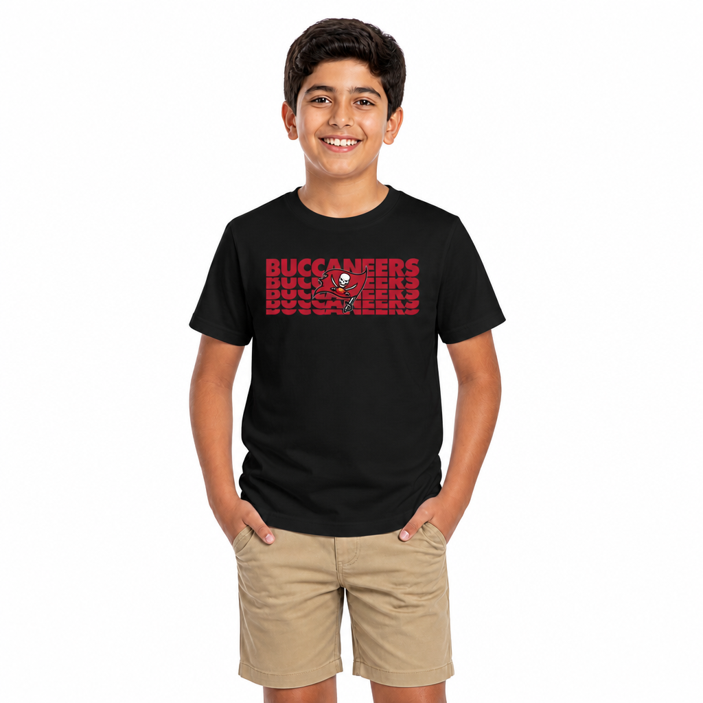 Tampa Bay Buccaneers NFL Youth Repeating Logo Football T-Shirt - Black