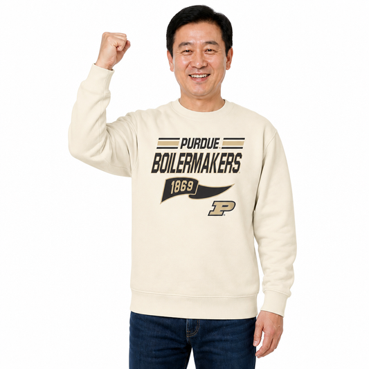Purdue Boilermakers Varsity Pennant Crewneck Sweatshirt Men Women Fleece - Off White