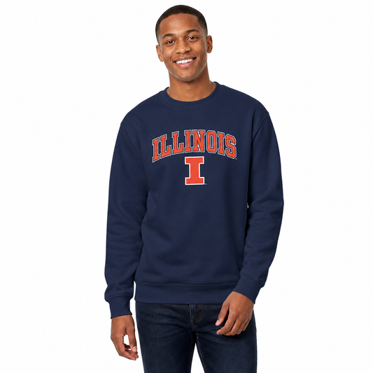 Illinois Fighting Illini Adult Arch & Logo Soft Style Gameday Crewneck Sweatshirt - Navy