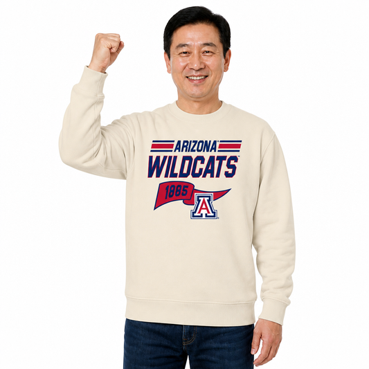 Arizona Wildcats Varsity Pennant Crewneck Sweatshirt Men Women Fleece - Off White