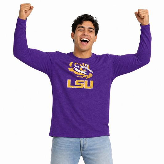 LSU Tigers  Logo Long Sleeve T-Shirt Men Women Unisex NCAA Licensed - Purple