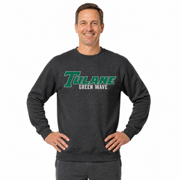 Tulane Green Wave NCAA Adult Charcoal Crewneck Fleece Sweatshirt - Charcoal