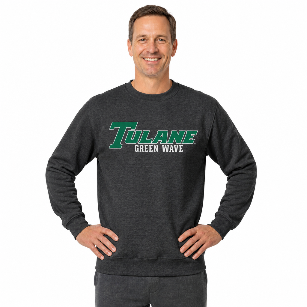 Tulane Green Wave NCAA Adult Charcoal Crewneck Fleece Sweatshirt - Charcoal