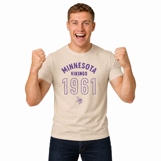 Minnesota Vikings Big Date Tag-Less T-Shirt - Natural