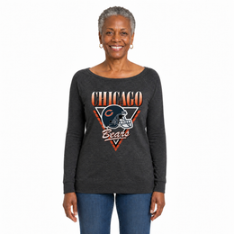 Chicago Bears  Women's NFL Retro Triangle French Terry Crewneck Top - Heather Charcoal