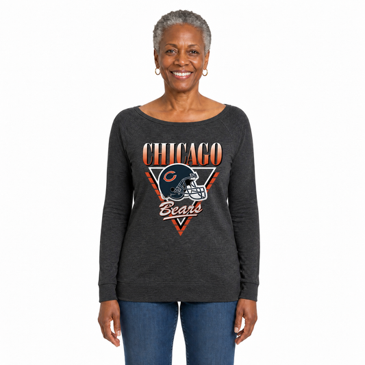 Chicago Bears  Women's NFL Retro Triangle French Terry Crewneck Top - Heather Charcoal