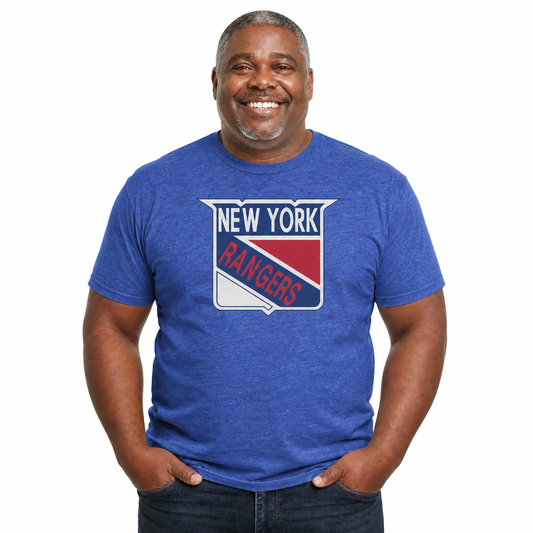 New York Rangers Retro Logo T-Shirt Men Women Vintage Heathered Tee - Royal Heather