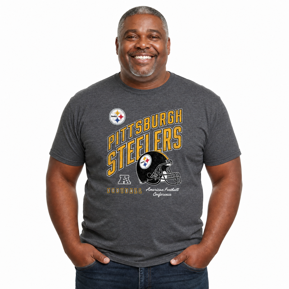 Pittsburgh Steelers NFL Distressed Helmet T-Shirt - Heather Charcoal