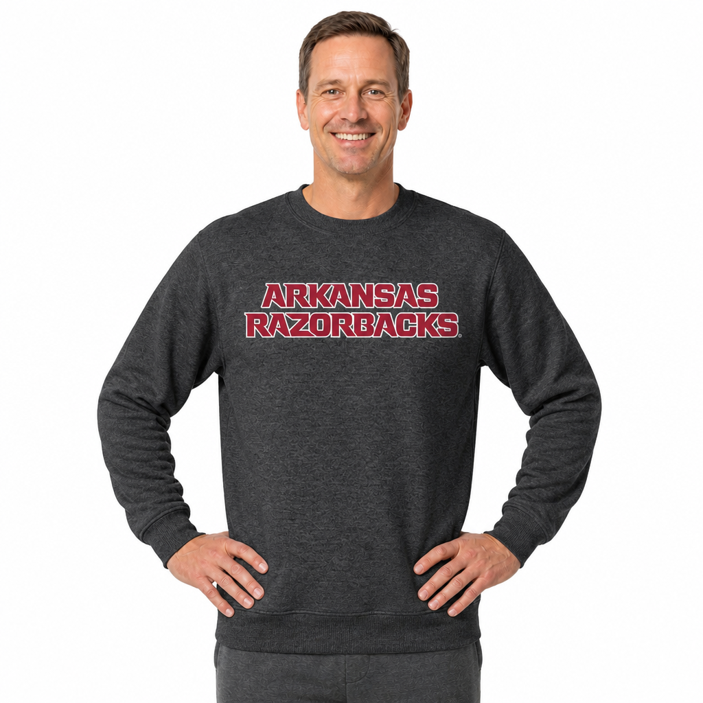 Arkansas Razorbacks NCAA Adult Charcoal Crewneck Fleece Sweatshirt - Charcoal