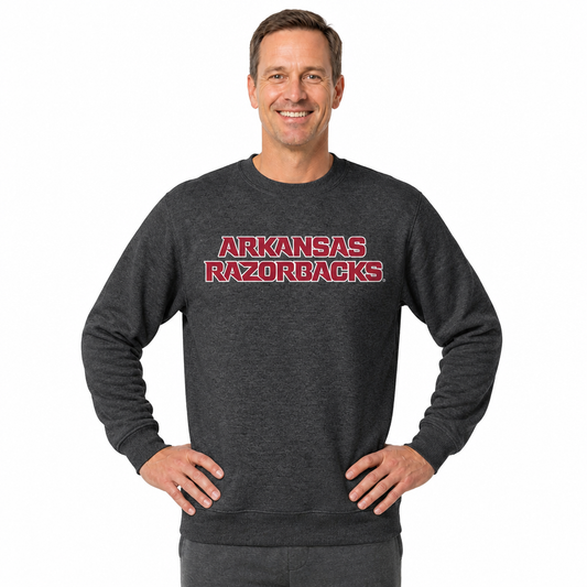 Arkansas Razorbacks NCAA Adult Charcoal Crewneck Fleece Sweatshirt - Charcoal