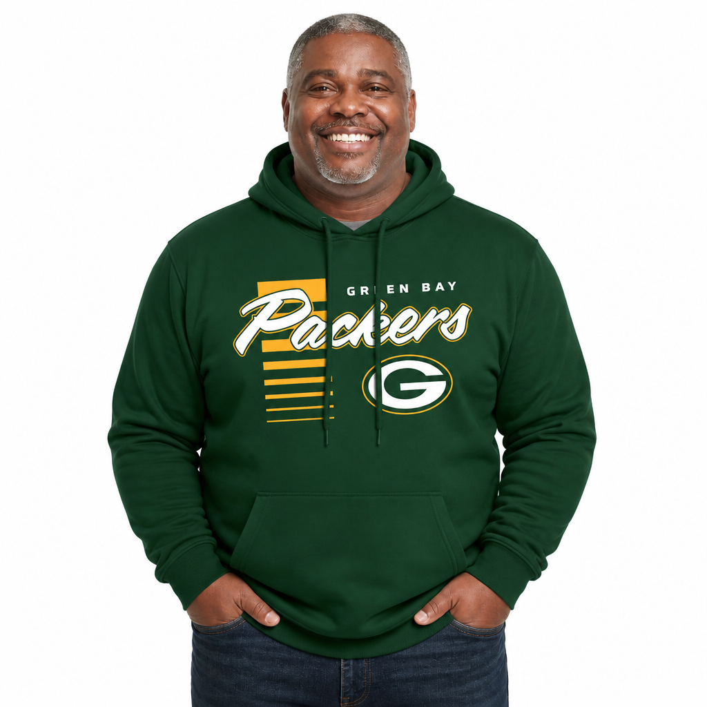 Green Bay Packers NFL Adult Unisex Retro Script Ultra Soft Fleece Hooded Sweatshirt - Forest Green