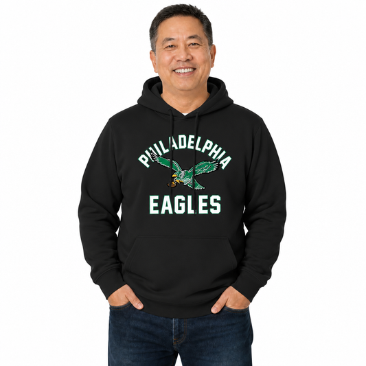 Philadelphia Eagles NFL Adult Unisex Retro Gameday Ultra Soft Fleece Hooded Sweatshirt - Black
