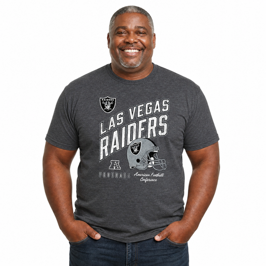 Las Vegas Raiders NFL Distressed Helmet T-Shirt - Heather Charcoal