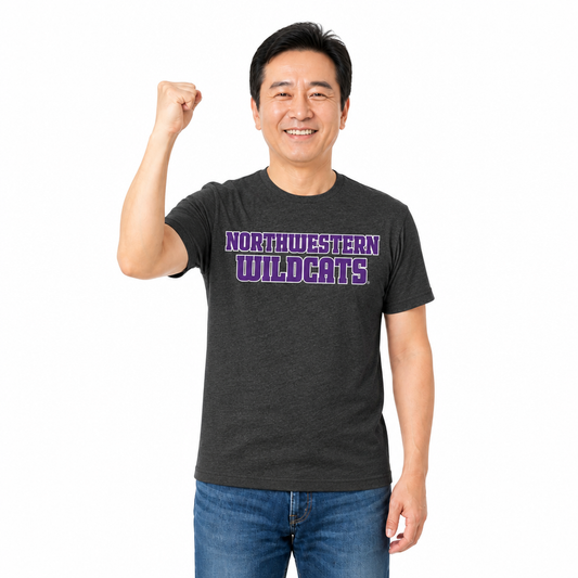 Northwestern Wildcats NCAA Cotton Blend Charcoal T-Shirt Men Women - Charcoal