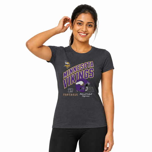 Minnesota Vikings  Women's Distressed Helmet T-Shirt - Heather Charcoal